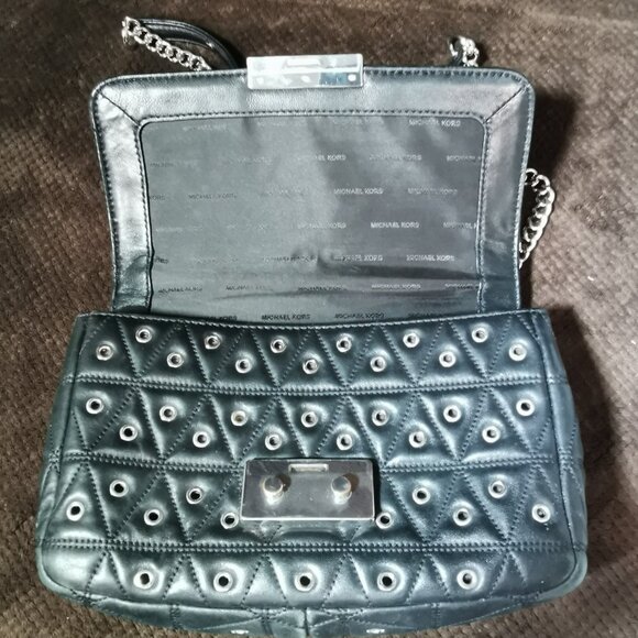 Black/Silver Sloan Quilted & Grommeted Lamb Organizer Crossbody #248 - Picture 5 of 16